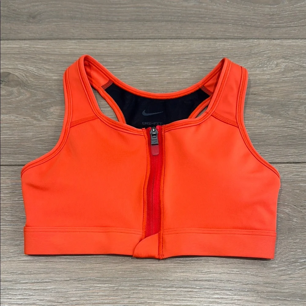 NIKE Chile Red Dri-Fit Swoosh Zip Front Sports Bra Medium Support Active Size XS